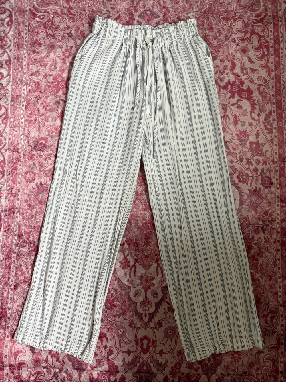 Thread & Supply White Pants with Blue Vertical Stripes